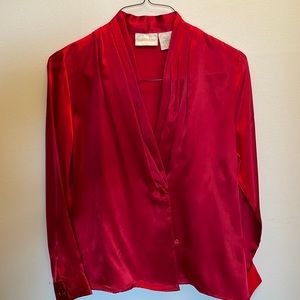 Red long sleeve cross front blouse